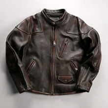 毒液意大利黄牛皮皮衣男立领机车阿美咔叽真皮夹克