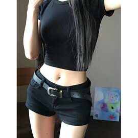黑色高腰牛仔超短裤女2025夏季新款包臀热裤美式复古辣妹弹力裤子