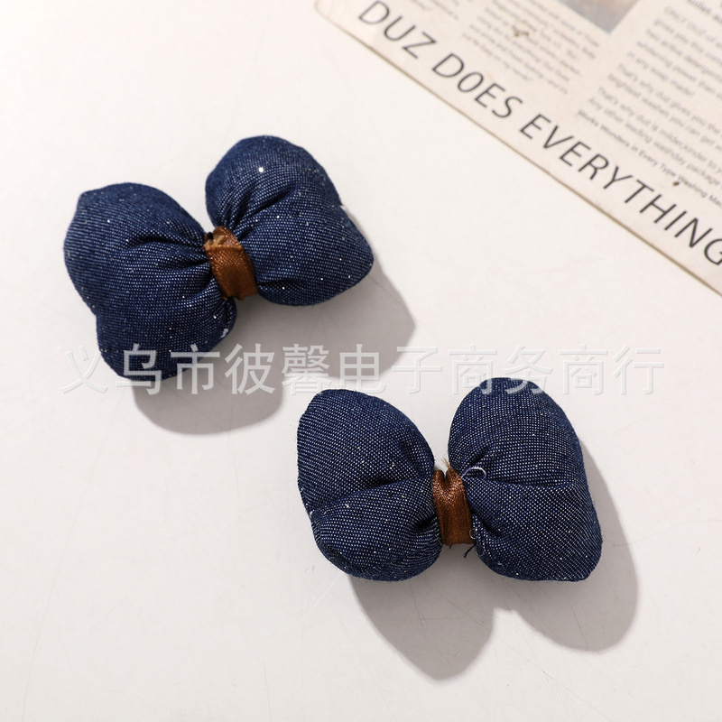 ins清新牛仔风充棉波点条纹布艺充棉蝴蝶结diy发饰发夹服装配件|undefined