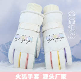B2185 女士时尚字母保暖防风全掌触屏滑雪手套  火弧批发