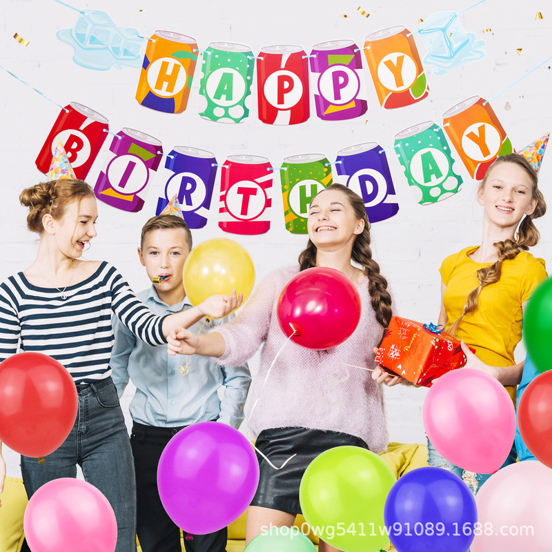 国境を越えた新しいコーラボトルハッピーバースデーフラグHAPPY BIRTHDAY新しいパーティーバナー装飾用品|undefined