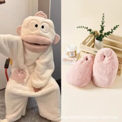 白色丑鱼睡衣连体珊瑚绒秋冬季加厚保暖搞怪卡通睡袍大嘴鱼可外穿