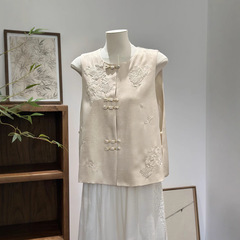 深セン南油オリジナルデザインの新しい中国風の刺繍入りベスト、女性用、高級サテンのスリムでエレガントな万能トップス