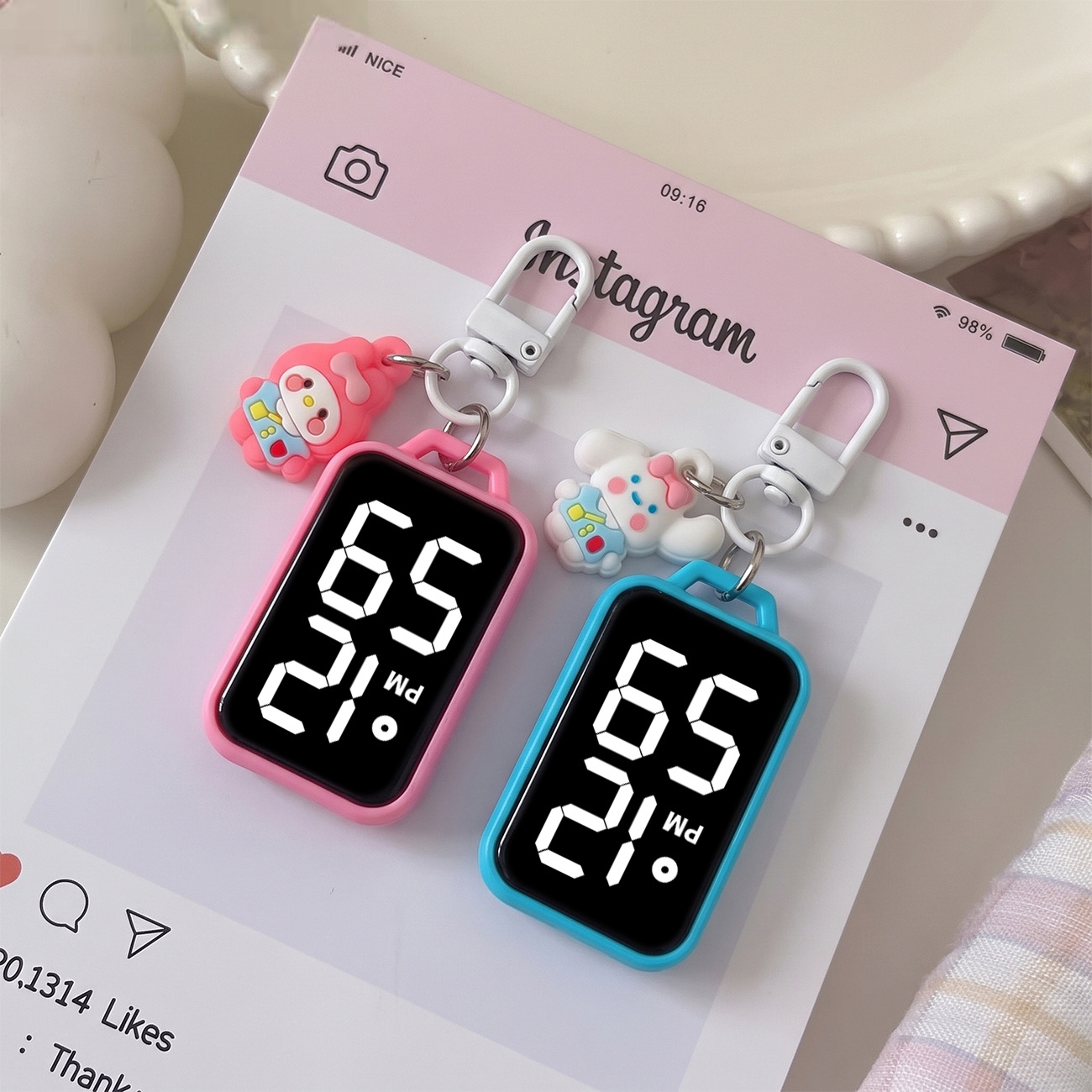 New Square Digital Cartoon Hanging Watch Creative Cute Keychain Pendant Watch Children's Student Exam Electronic Clock