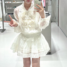 现货 拉系风女装2025秋季新款时尚气质百搭蝴蝶结欧根纱衬衫上衣