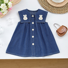 女童夏装无袖牛仔裙新款儿.童海军领休闲洋气女孩连衣裙背心裙