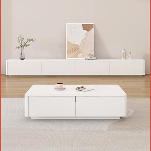 TV Cabinet Simple Modern Living Room Household Small Apartment Round-corner Floor-standing Cream Style Solid Wood Coffee Table TV Cabinet