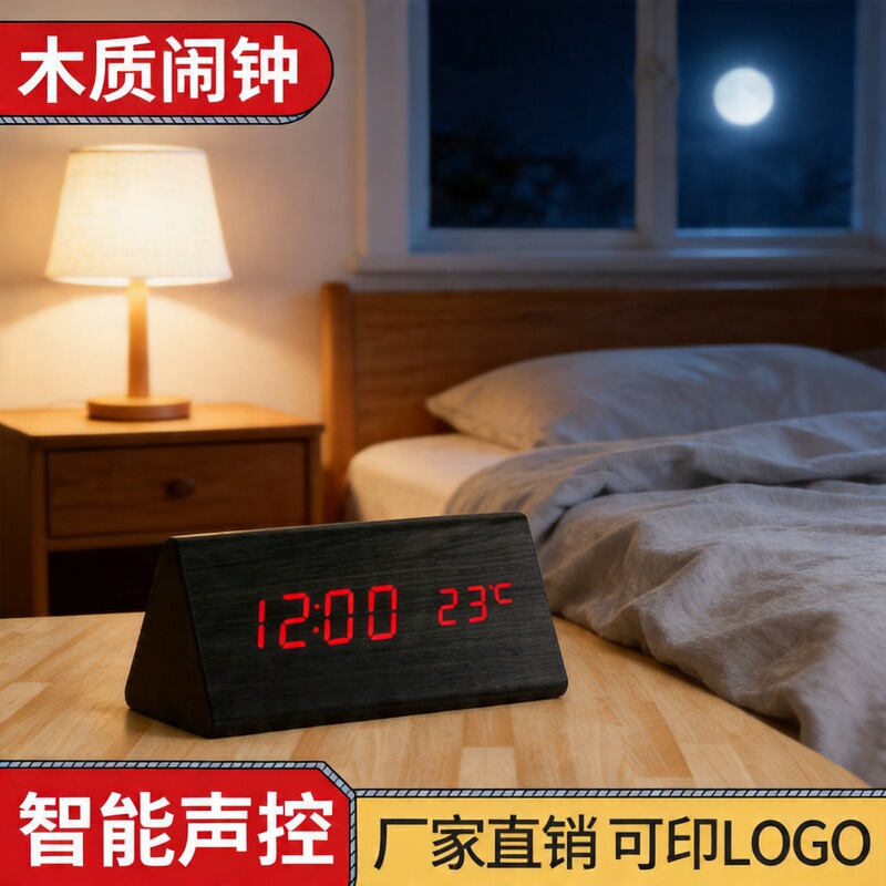 Factory wholesale multifunctional luminous creative electronic clock wooden LED mini digital alarm clock student bedside table