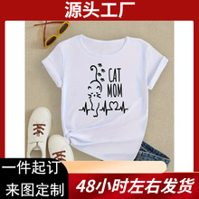 Cute Cat Mom	Print Short Sleeved Casual Women T-shirt Round