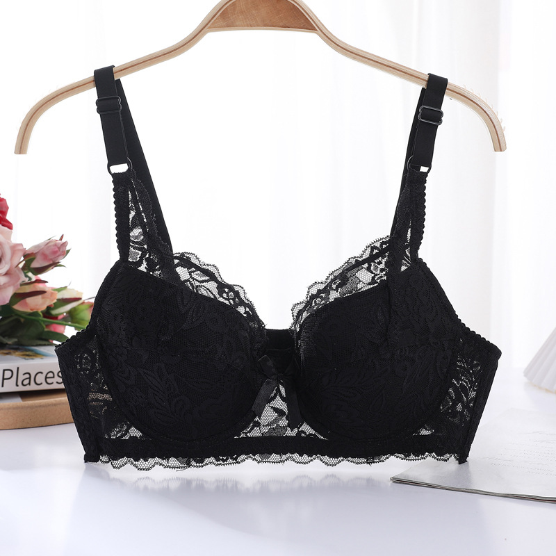 Gran tamaño sin esponja sujetador de mujer ajustable gran taza de encaje sexy delgado gran pecho pequeño ropa interior anti-caída image 6