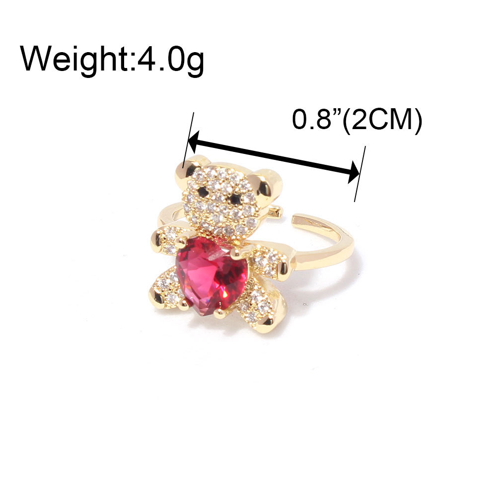 Copper-plated Love Micro-inlaid Zircon Bear Ring Personality Creative Opening Adjustable Ring display picture 1