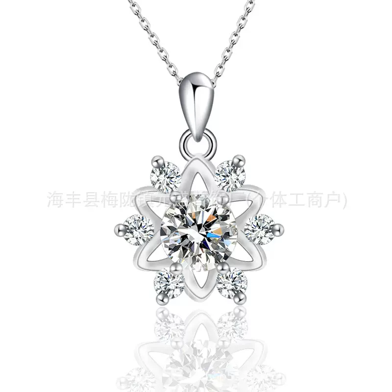 跨境外贸s925纯银D色莫桑钻雪花项链吊坠轻奢小众高级感锁骨链
