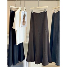 温柔风加厚拼接仿羊绒鱼尾半身裙女秋冬高腰遮胯垂坠感a字中长裙