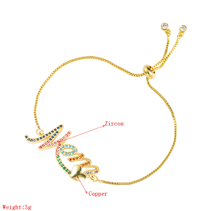 Copper Micro-inlaid Colored Zircon English Letter Mama Bracelet Wholesale Nihaojewelry display picture 1