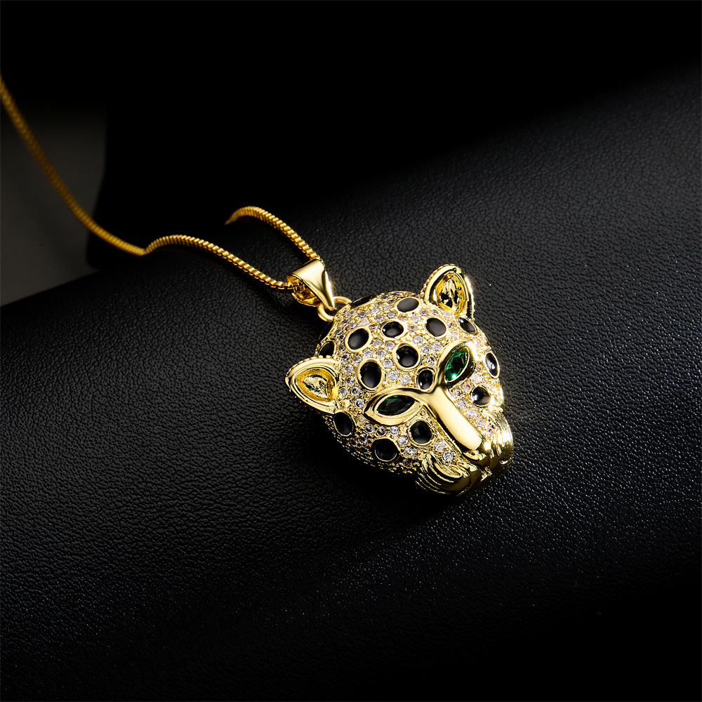 Fashion geometric leopard head pendant copper necklace wholesale