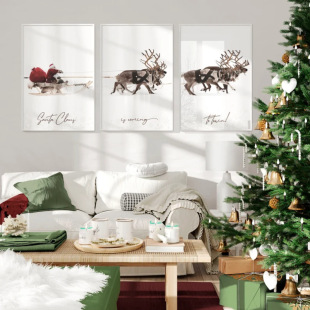 Christmas Theme Elk Santa Claus Merry Christmas Living Room Bedroom Background Wall Canvas Painting