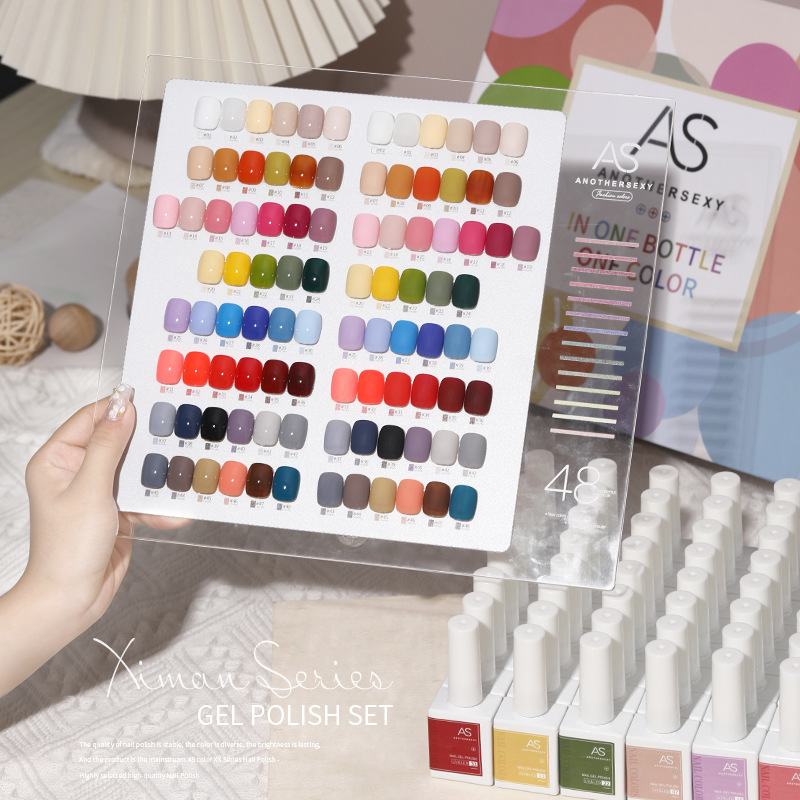 Una botella de pegamento de esmalte de uñas de un color 2022 nuevo verano popular 48-color Pequeño conjunto para el salón de uñas traje completo