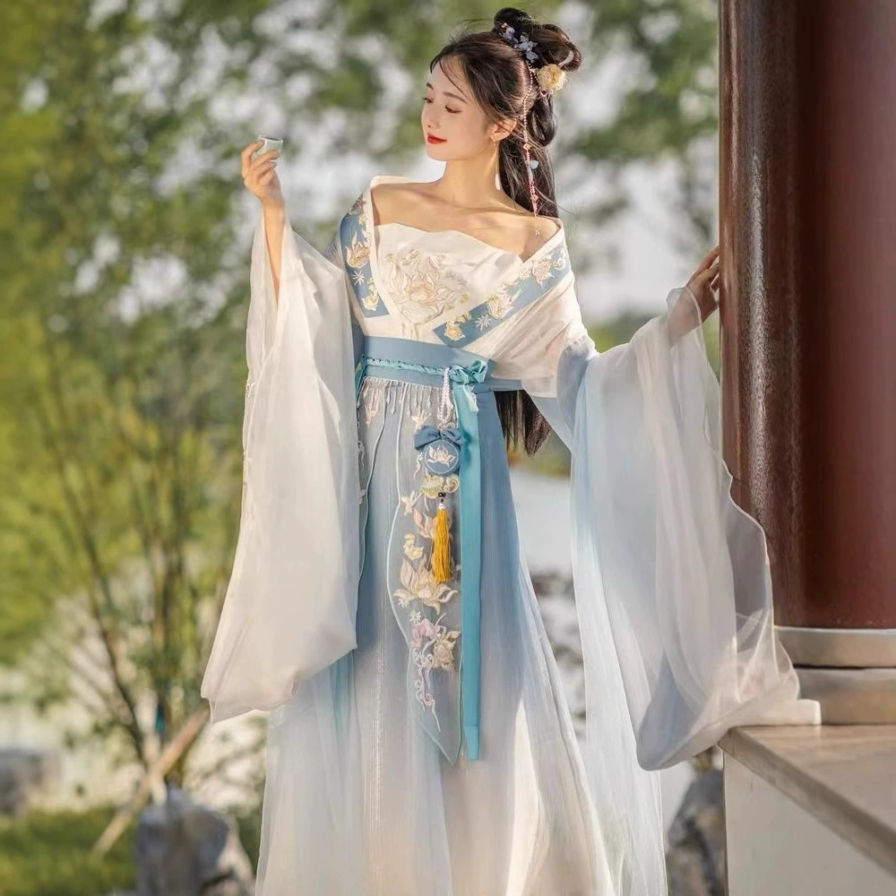 Первоначальный Hanfu женский вышитый талиевый длинный пиджак Wei, Jin, Юньнань эпоха осенняя стиль антикварная широкая рукав, весна и лето китайский стиль