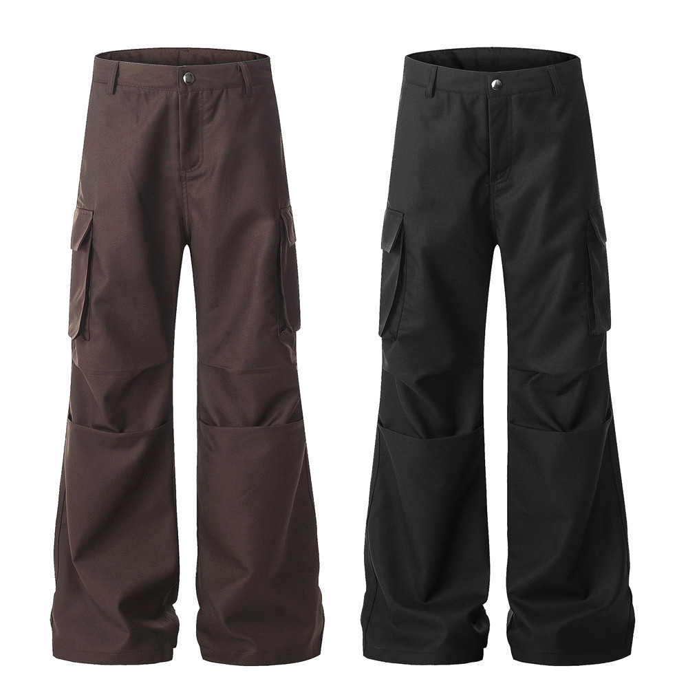 Loose Tooling Wide-Leg Flared Pants Men's Niche Design Pleated Paratroopers Casual Trousers Vibe Trendy Slight Pants
