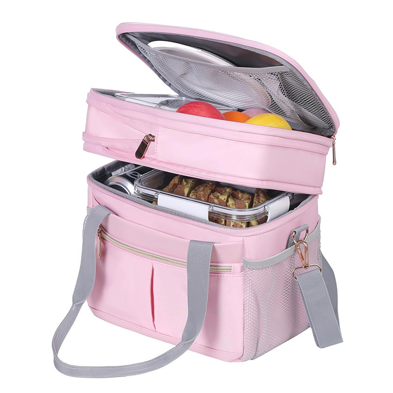 Amazon nueva bolsa de almuerzo de damas bolsa de almuerzo de doble aislamiento bolsa de almuerzo de damas expandible bolsa de almuerzo refrigerada a prueba de fugas