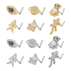 Cross-border European and American personalized piercing nose ornaments, animal geometric micro-zirconia L-shaped stainless steel nose nails, direct supply from the manufacturer