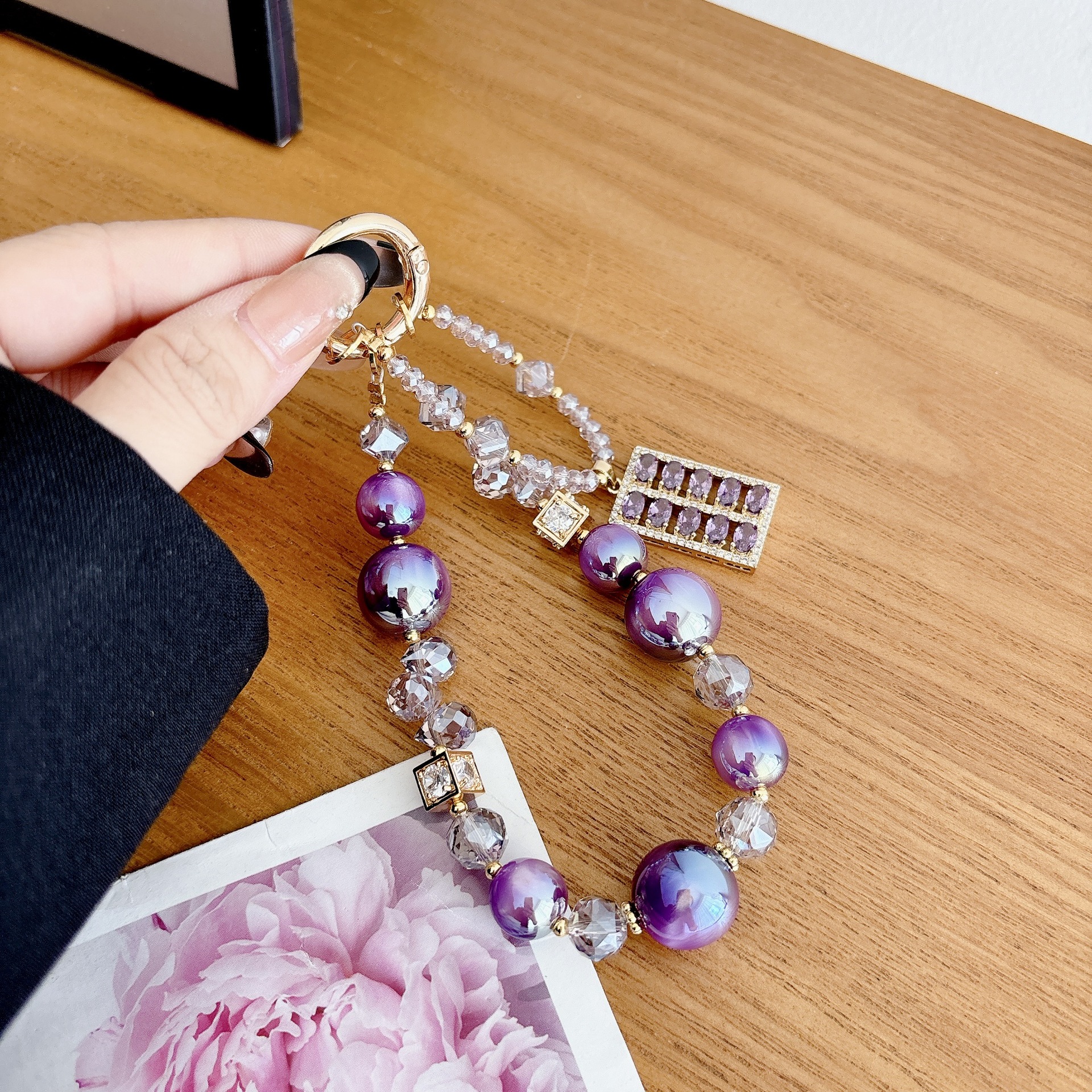 Alta sensación de lujo ligero zircon abaco serie de cadena de teléfono móvil cadena de teléfono móvil bolso llavero colgante nicho diseño