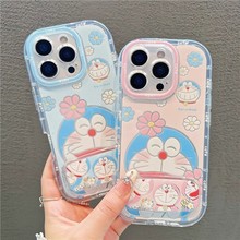 卡通碎花哆啦A梦苹果16手机壳iPhone15promax支架14羽纱奶油13/12