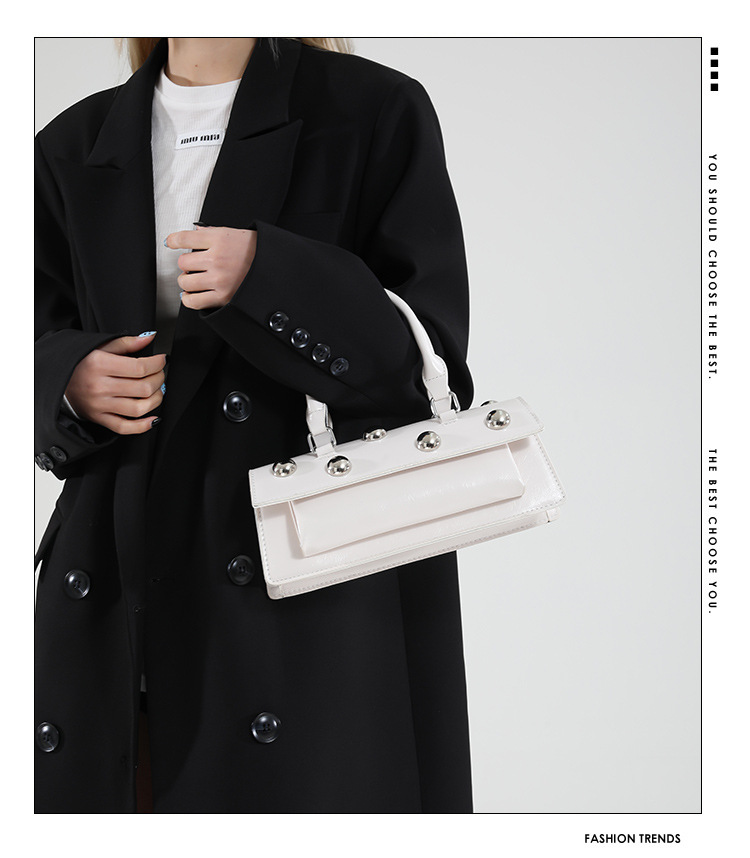 772g Weight Rivet Fashion Element Magnetic Buckle Closure Type Single Shoulder Strap, Top Handle Strap Type Handbag, Crossbody Bag Bags Type Daily Occasion Pu Leather Material Solid Color Pattern All Seasons Season Women's Gender Classic Style Style Square Shape Small Size Women's Small Pu Leather Solid Color Classic Style Rivet Square Magnetic Buckle Handbag Crossbody Bag 无