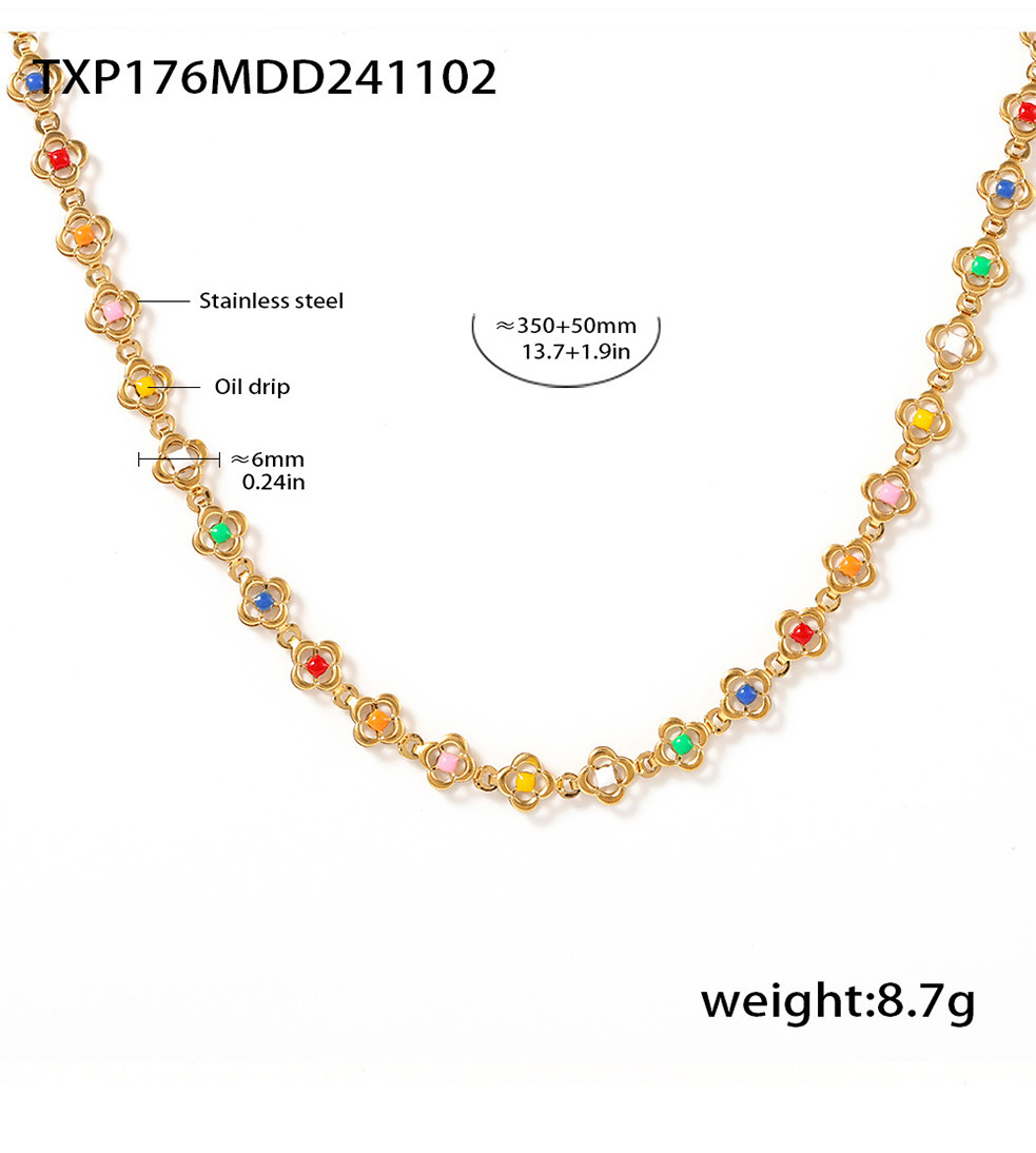Set Collier Et Bracelet Motif Fleur En Acier Inoxydable_voghion.com