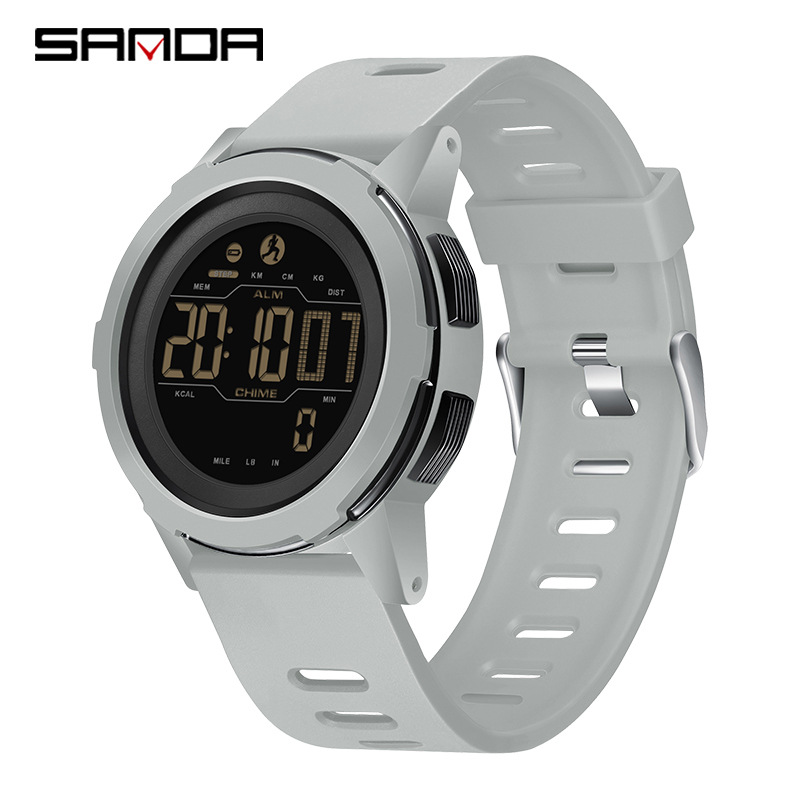SANDA podómetro calorías pantalla digital impermeable multifuncional montañismo a prueba de golpes reloj despertador para hombre 2189