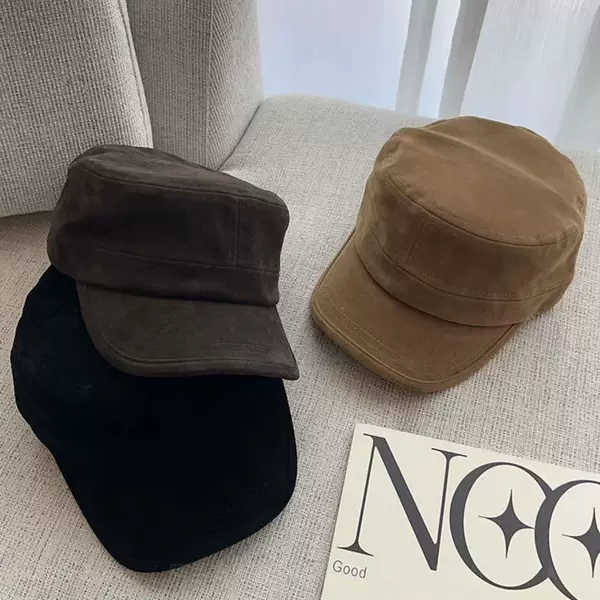 Vintage high-end suede flat-top equestrian hat, good texture for autumn and winter, versatile street style half-brimmed hat, short-brimmed knight hat