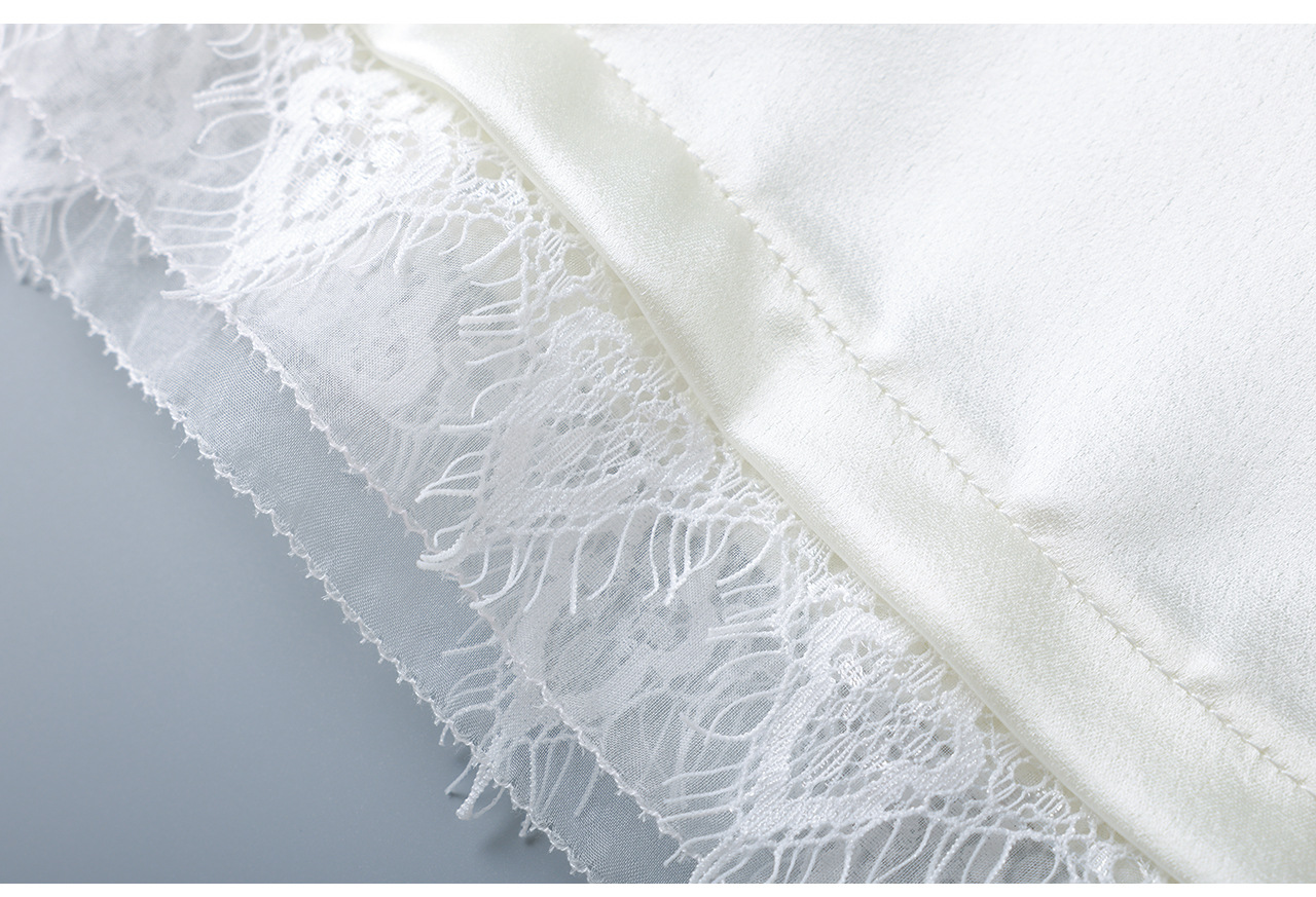 Áo hai dây nữ satin phối ren cổ chữ V — màu đen chi tiết 27