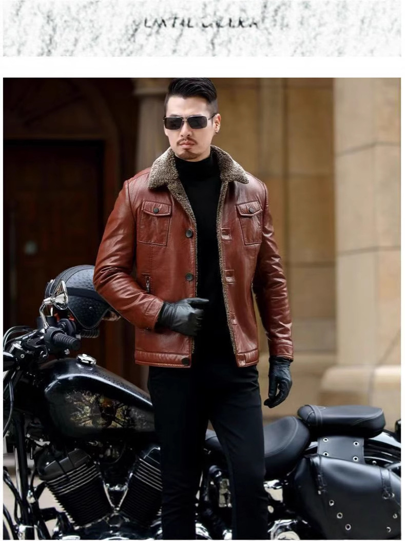 Ropa de cuero para hombres jóvenes y de mediana edad, nuevos hombres delgados, invierno más terciopelo, chaqueta de cuero cálida, chaqueta de hombre, traje de papá