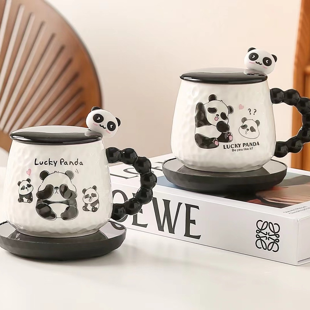 Creativo Panda cálido taza cálida encantadora taza de café de cerámica de oficina taza de agua de temperatura constante con cubierta taza de cápsula taza de personalidad