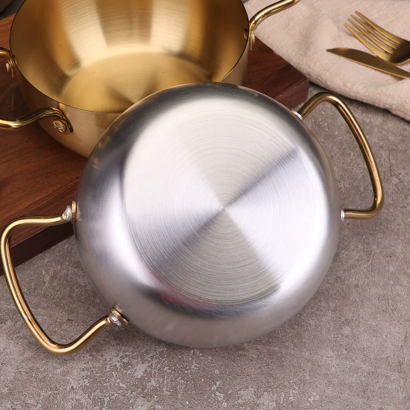 Stainless steel pot double -ear soup pot Korean instant noodle pot tall short creative small boiled hot pot commercial mini pot
