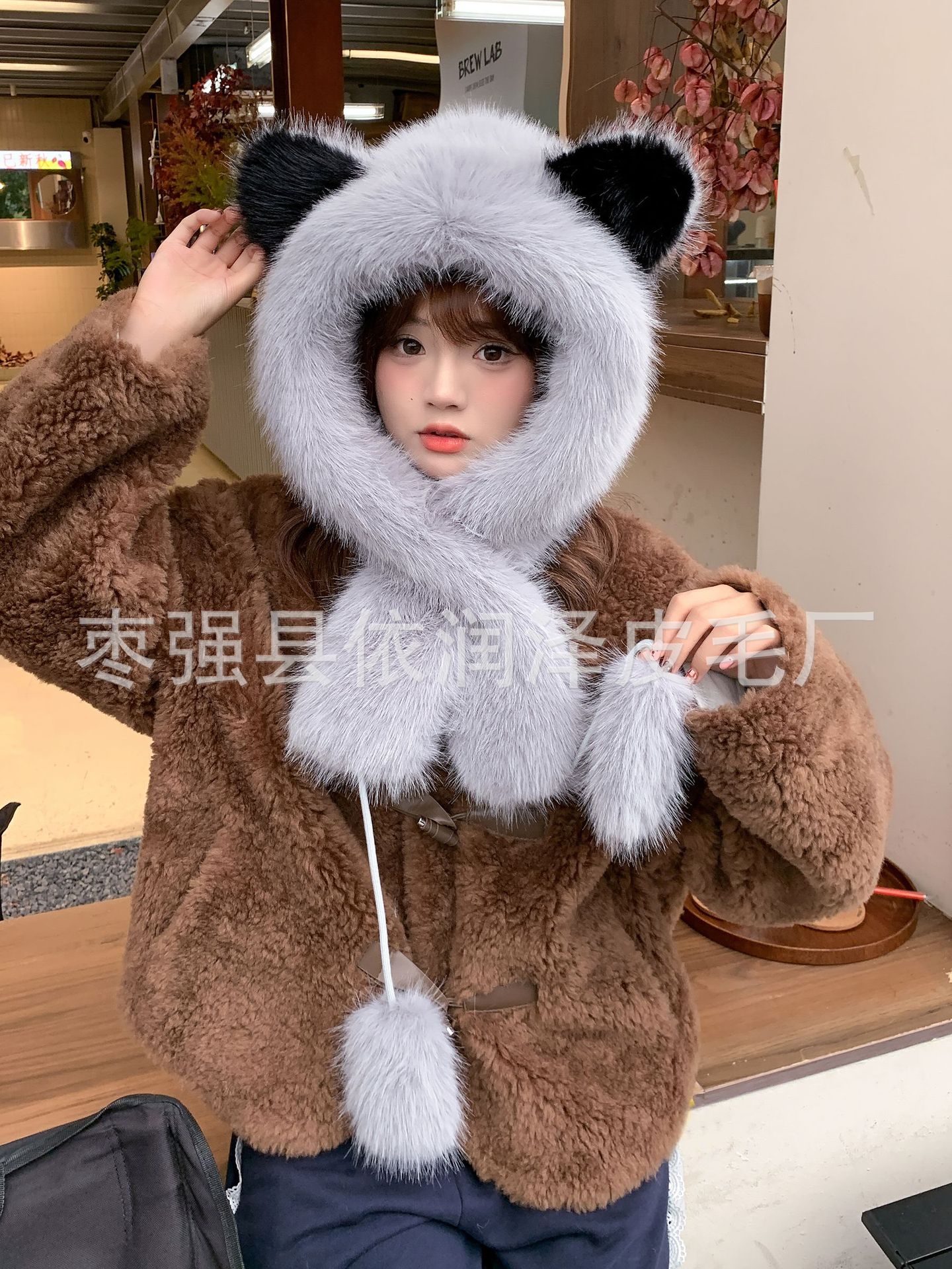 Invierno osos gorro de peluche para mujeres gorro de piel de imitación coreano grueso calentamiento lindo versátil gorro de protección contra el frío image 8