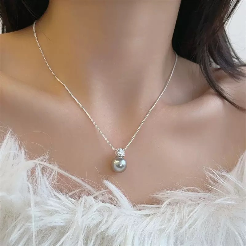 O343 실버 플랫 스네이크 체인 그레이 펄