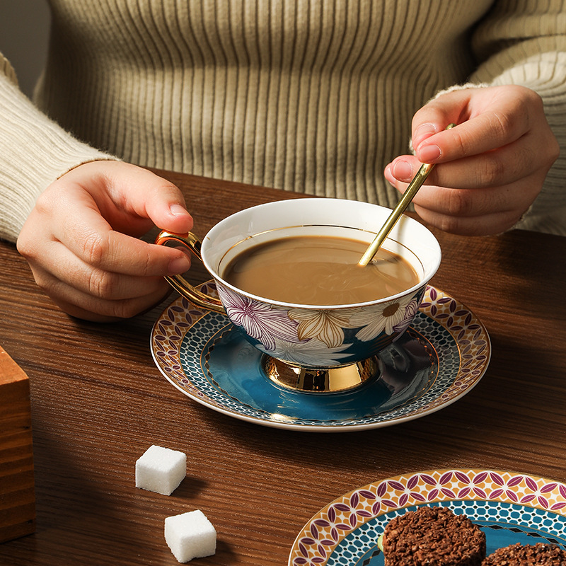 Conjunto de tazas y platos de café de porcelana de hueso, tazas de té de la tarde, caja de regalo de cumpleaños, regalo de boda.