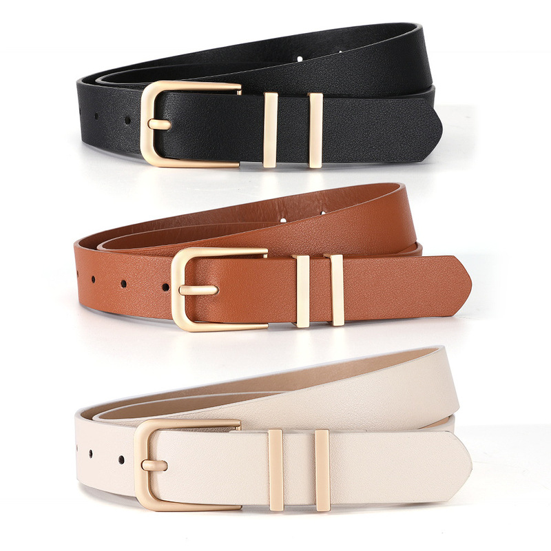 Amazon Cross-Border Simple Women's Belt Decorated Jeans Skirt High-End Gold Pin Buckle Double Circle Belt for Women