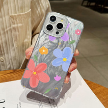 欧美热销泫雅风ins花朵苹果17pro手机壳羽纱iphone16pm硬壳保护套
