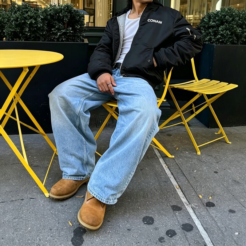 Cross-Border Exclusive Supply of American-Style Baggy Jeans for Men, Light Blue Washed Vintage Loose Straight Wide-Leg Floor-Length Pants