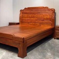 中国式金花梨木全実木床ツインベッド1.8メートルほぞ卯構造古典彫刻厚肉工場直販
