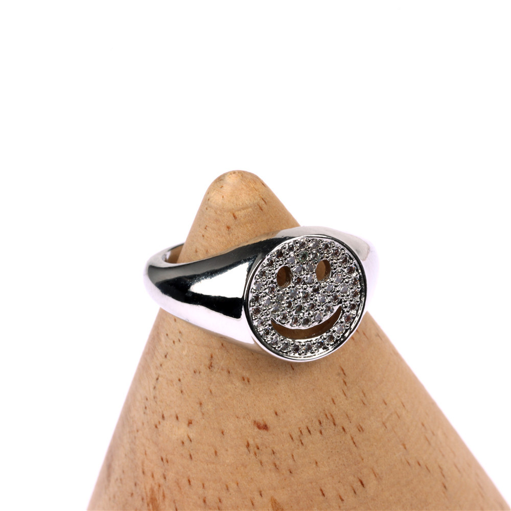 Anillo Ajustable Abierto De Micro Diamante Con Cara Sonriente En Forma De C Simple display picture 4