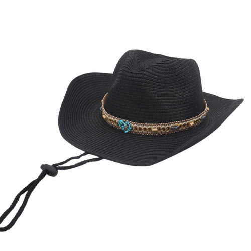 Ethnic Style Straw Hat Tibetan Stage Performance Elegant Retro Bohemian Sun Protection Outdoor Umbrella Literary Style Woven