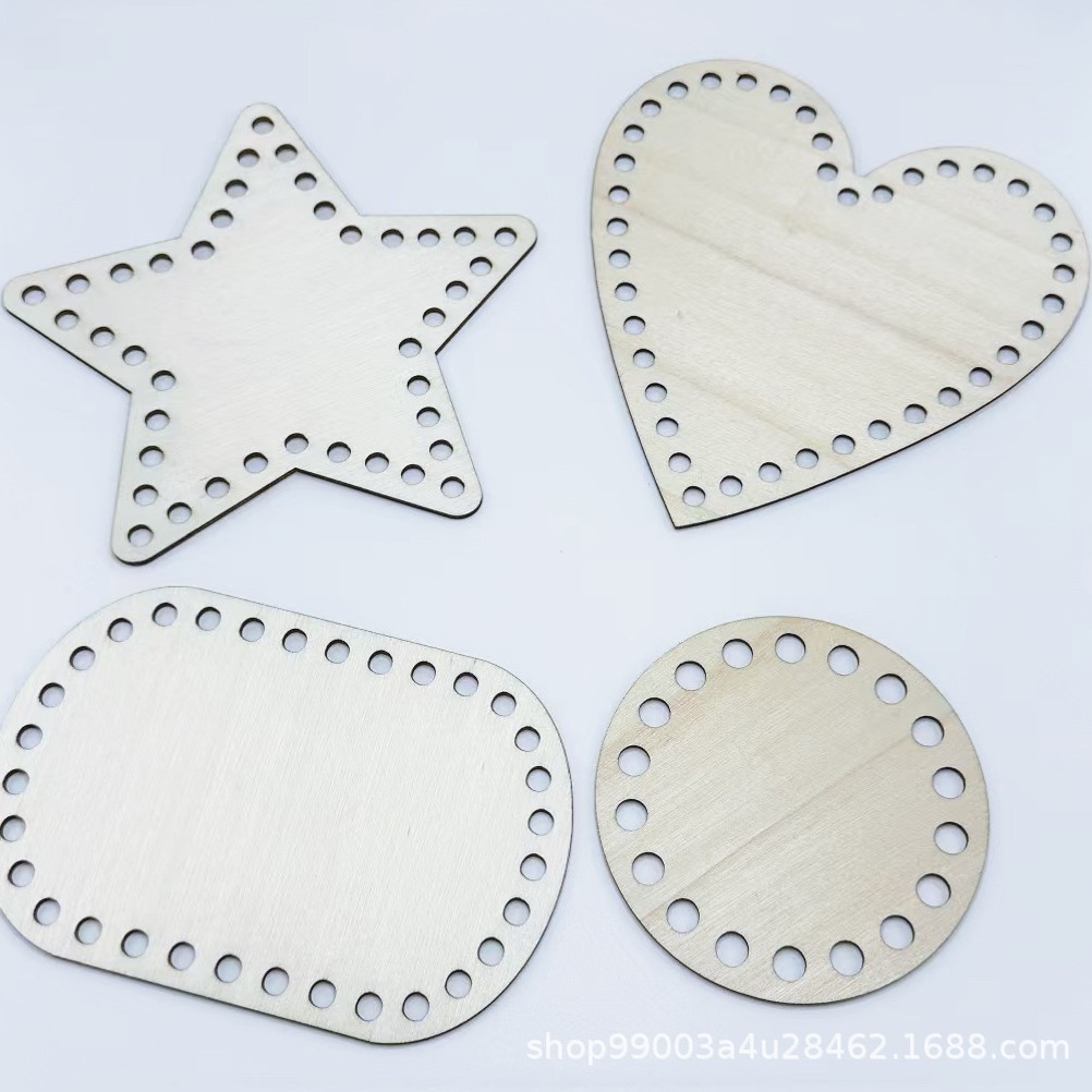 DIY多种尺寸编织针织篮用木底工艺品 木制心形星星方形圆形绕线板