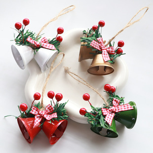 Christmas Decoration Double Horn Bell Window Christmas Tree Pendant Handmade DIY Accessories Metal Bell Pendant