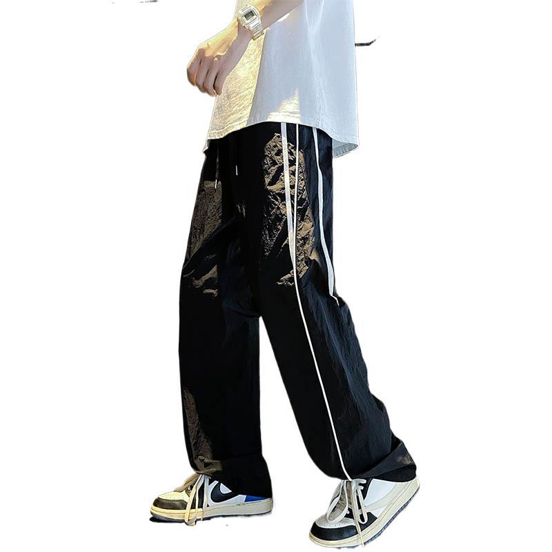 Summer Thin Straight-Leg Casual Pants for Men, Pleated, Cool, Quick-Dry, Sports Trendy Brand, Versatile Japanese-Style Ice Silk Pants for Students