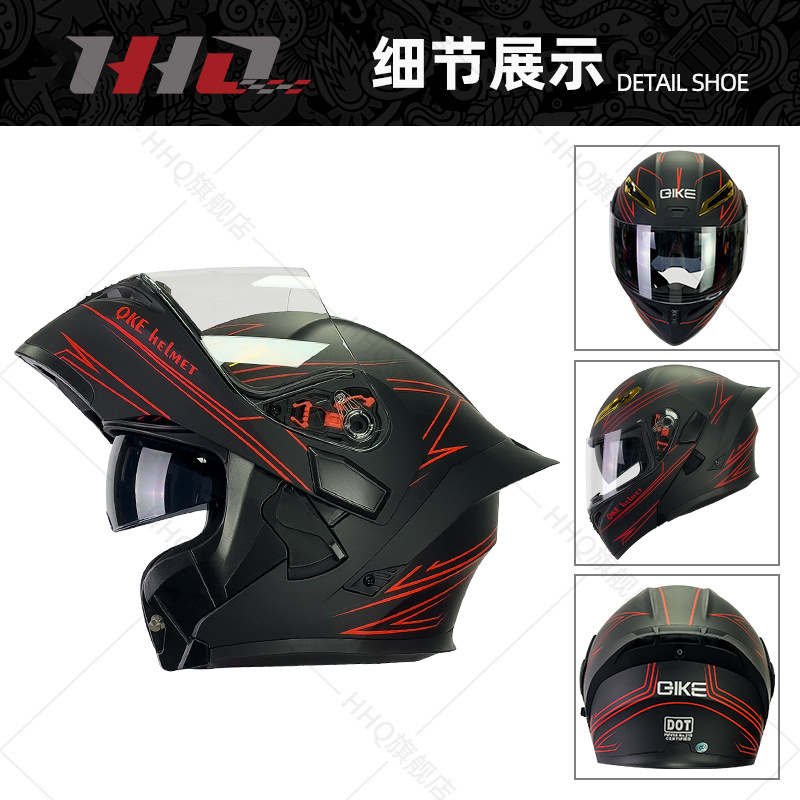 Casco de motocicleta abatible certificado 3C/DOT para hombres y mujeres, modelo de cuatro estaciones con doble visera y gran alerón trasero, fabricante de cascos de motocicleta integrales.
