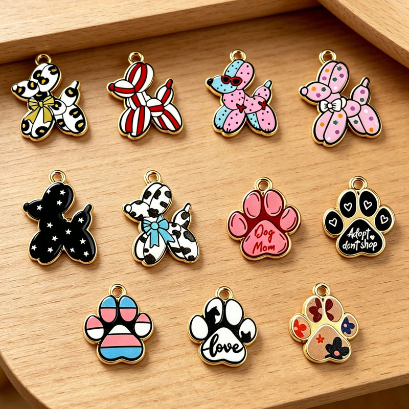 Cartoon New Product Balloon Dog Paw Series Alloy Enamel Accessories Keychain Pendant Cute DIY Ornament