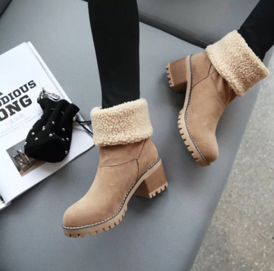 Women's Mid-calf Ankle Boots With Warm Lining And Thick Heels_voghion.com
